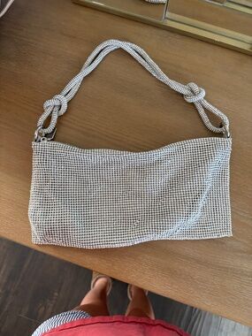 Silver Mesh Knotted Handle Shoulder Bag